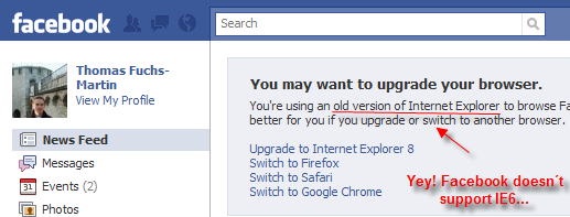 Facebook has its opinion about IE6... 