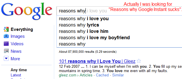 "reasons why google instant sucks" 